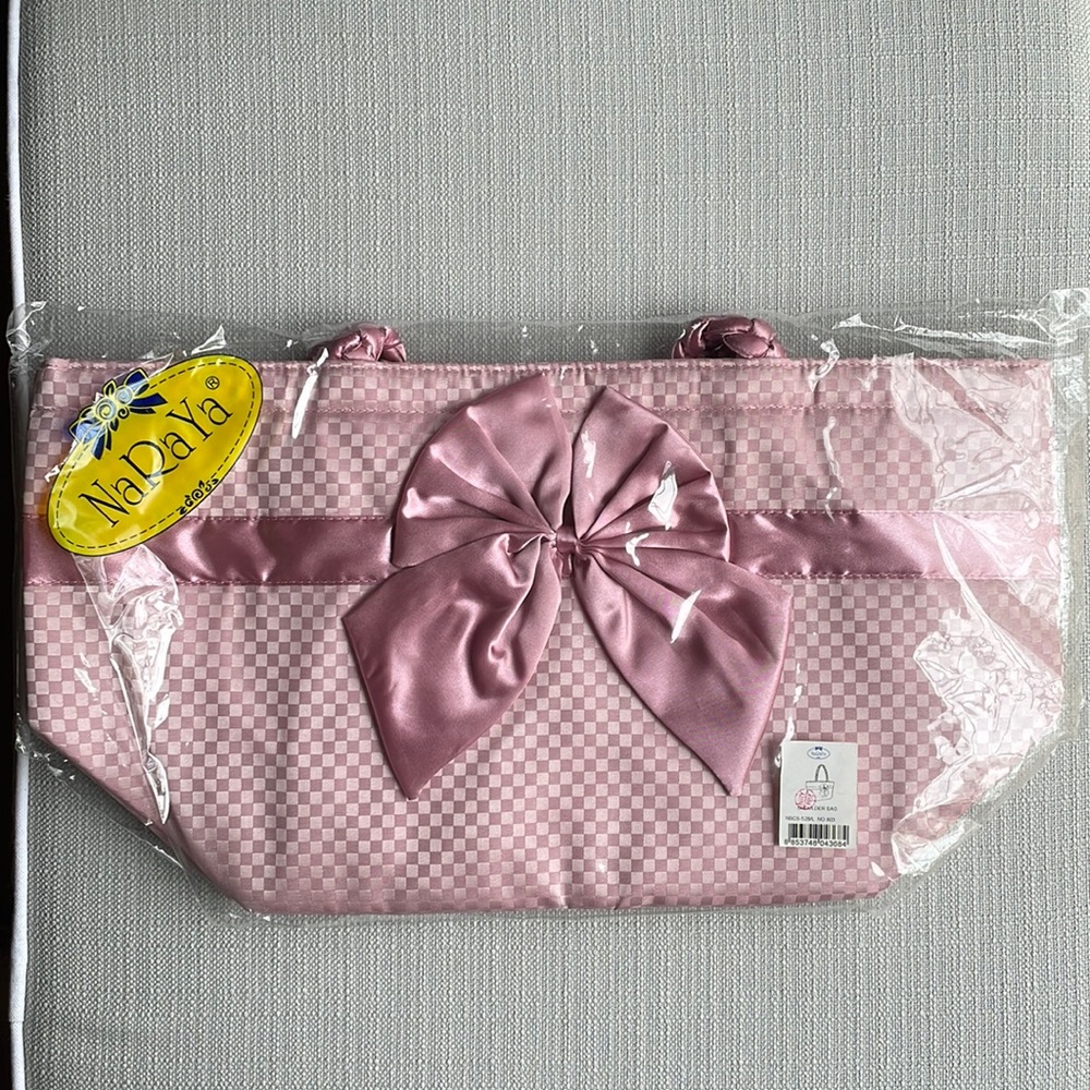 Naraya checkered pink quilted bow tote shoulder bag